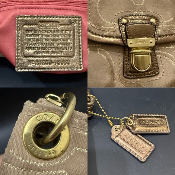 COACH 18980 Poppy Metallic Signature Canvas Push Lock Front Pocket Shoulder Bag - Picture 10 of 16
